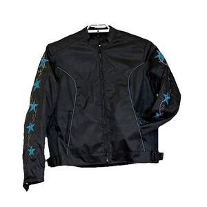 Revolution Gear by Unik Motorcycle Jacket Womens XL Black Blue Stars Down Sleeve